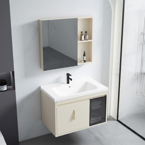 Ensemble de meubles de salle de bain Paris 60cm Beige meuble avec lavabo + miroir + étagère