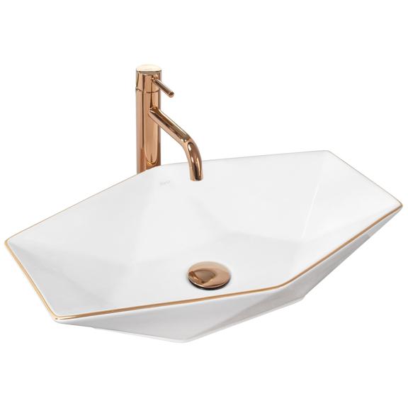 Nadgradni umivaonik Rea Vegas White Rose Gold Edge