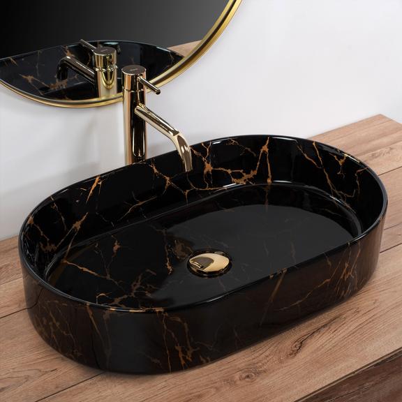 Umyvadlo na desku REA Nadia Black Marble Shiny
