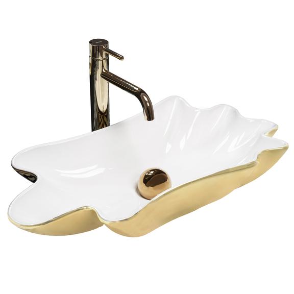 Countertop washbasin REA Sea White Gold + Plug Click-Clack