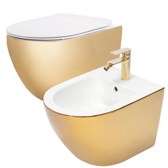 WC komplekts CARLO Mini Flat + Bidete CARLO MINI GOLD/WHITE