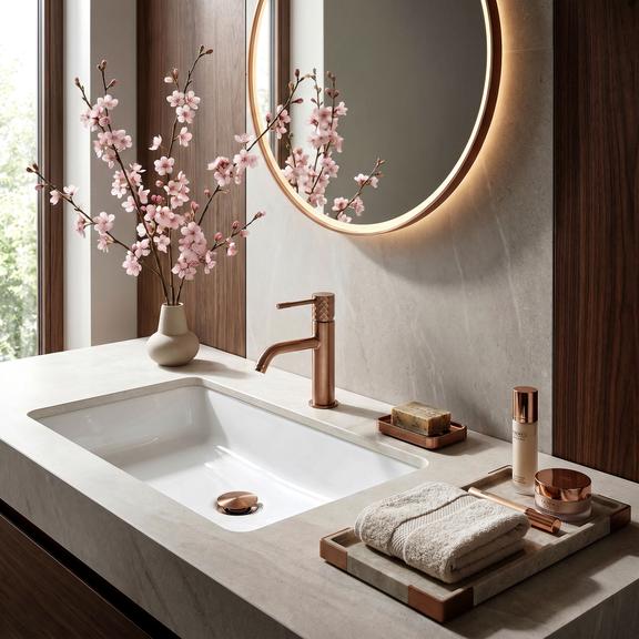 Slavina za umivaonik Rea Lungo Diamond Brush Copper Low