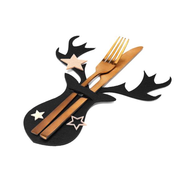 Pokrowiec na sztućce Świąteczny 6 szt Renifer Czarny