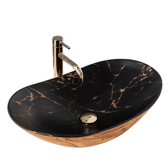 Umyvadlo na desku REA Royal In Black Marble Gold