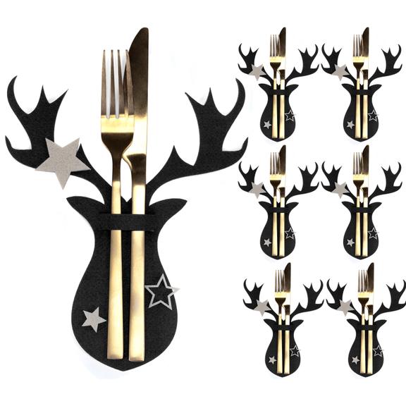 Pokrowiec na sztućce Świąteczny 6 szt Renifer Czarny