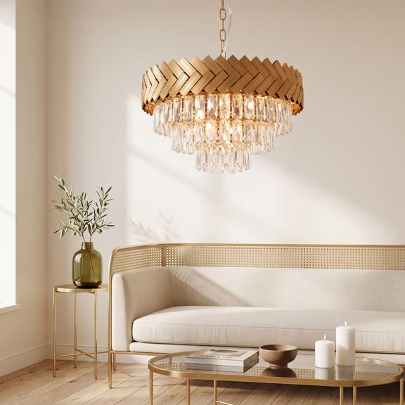 LAMPA WISZĄCA KRYSZTAŁOWA APP1942-3CP 50cm ZŁOTA