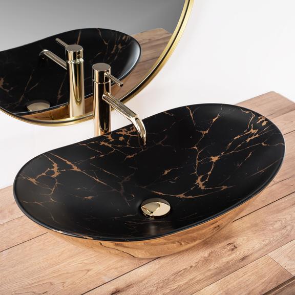 Umyvadlo na desku REA Royal In Black Marble Gold