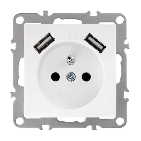 Gniazdo pojedyncze z uziemieniem + 2x USB-A OSTE JNH003-G Białe
