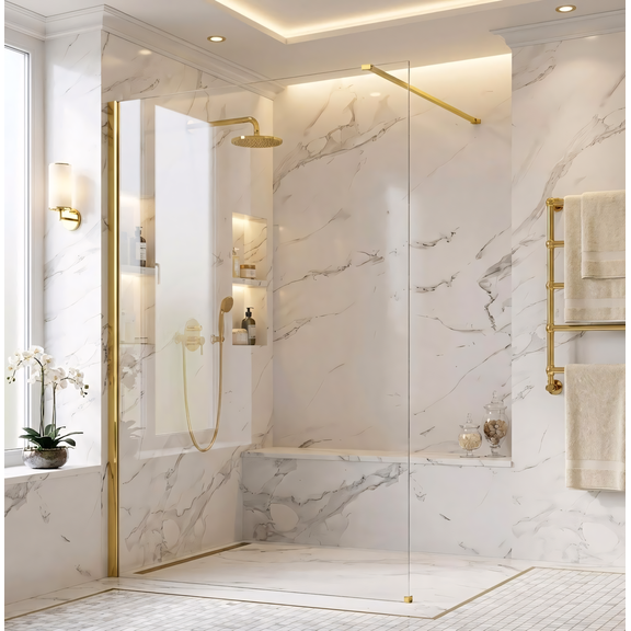 Duschwand Rea Flexi Transparent / Gold 130