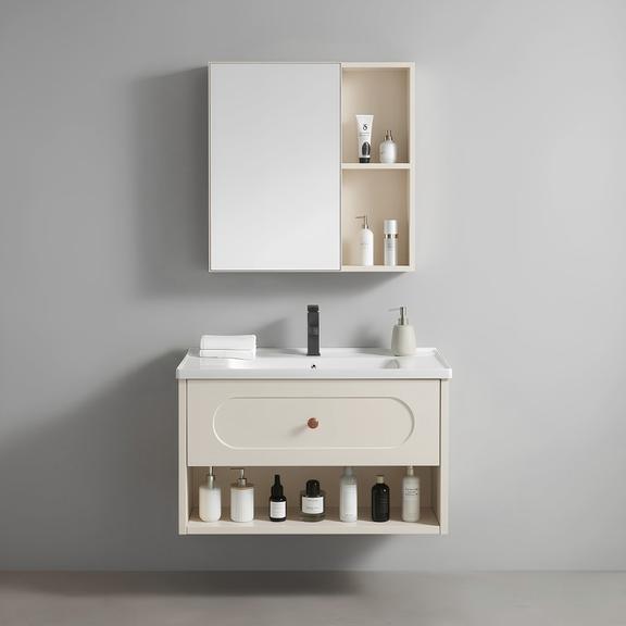 Conjunto de muebles de baño con lavabo River 60cm Creme