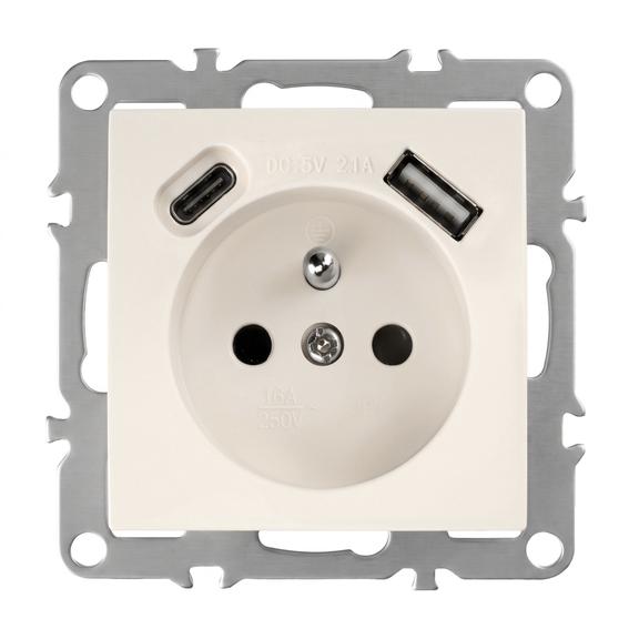 Gniazdo pojedyncze z uziemieniem + USB-A USB-C OSTE JNH004-G Beżowe