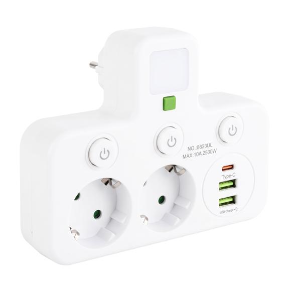 Listwa zasilająca 2 gniazda + 2x USB-A + USB-C JNH017 Biała