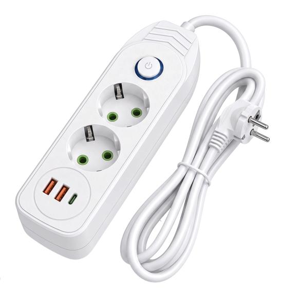 Listwa zasilająca Przedłużacz 2 gniazda + 2x USB-A + USB-C JNH023-2B Biały