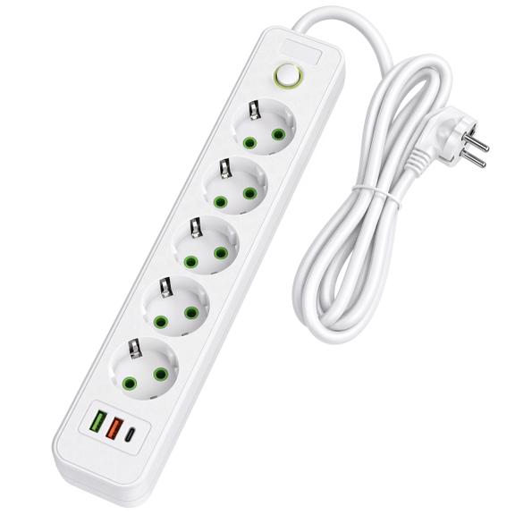 Listwa zasilająca Przedłużacz 5 gniazd + 2x USB-A + USB-C JNH022-5A Biały