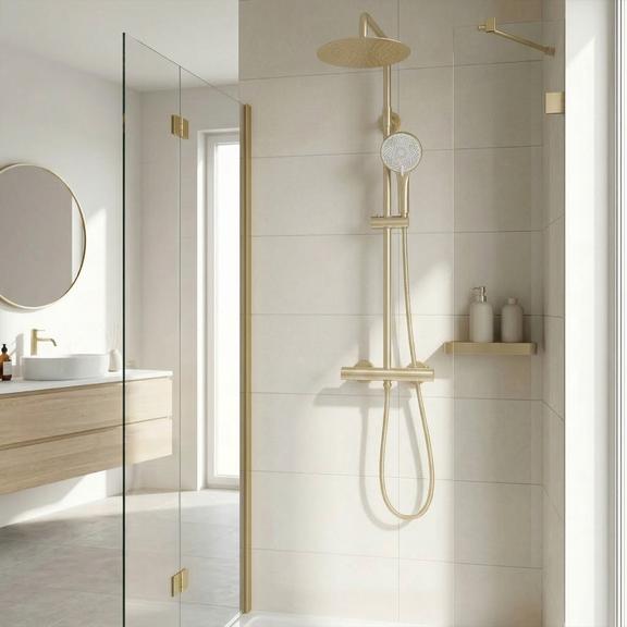 Set de duș fără pipă cu termostat Rea Lungo Gold Brush