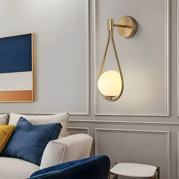 Kinkiet Ścienny Kula Szklana G094-1W Złoty Biały