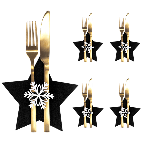Pokrowiec na sztućce Świąteczny 4 szt. Gwiazda Czarna