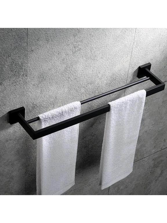 Toalheiro de banheiro com dois braços, preto fosco, ERLO 02