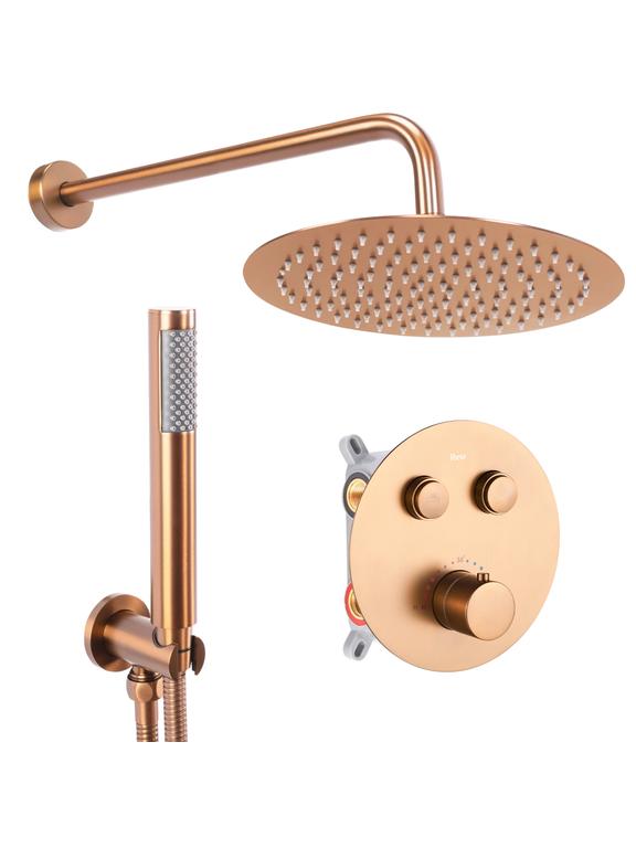 Slēptās dušas komplekts LUNGO COPPER BRUSH ar termostatu + BOX