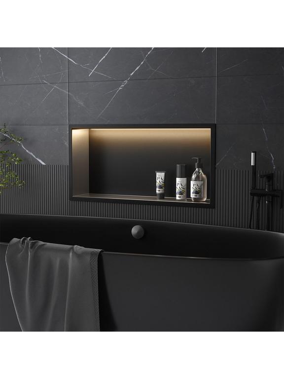 VSTAVANÁ KÚPEĽŇOVÁ POLICA LED 30x60 black