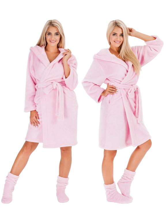 Dames badjas Nancy Roze sokken L/XL