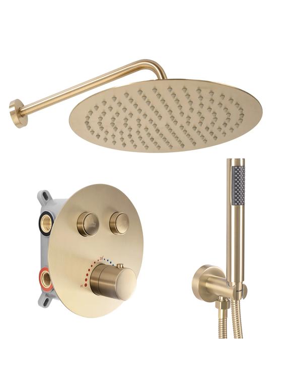 Slēptās dušas komplekts LUNGO Gold ar termostatu + BOX