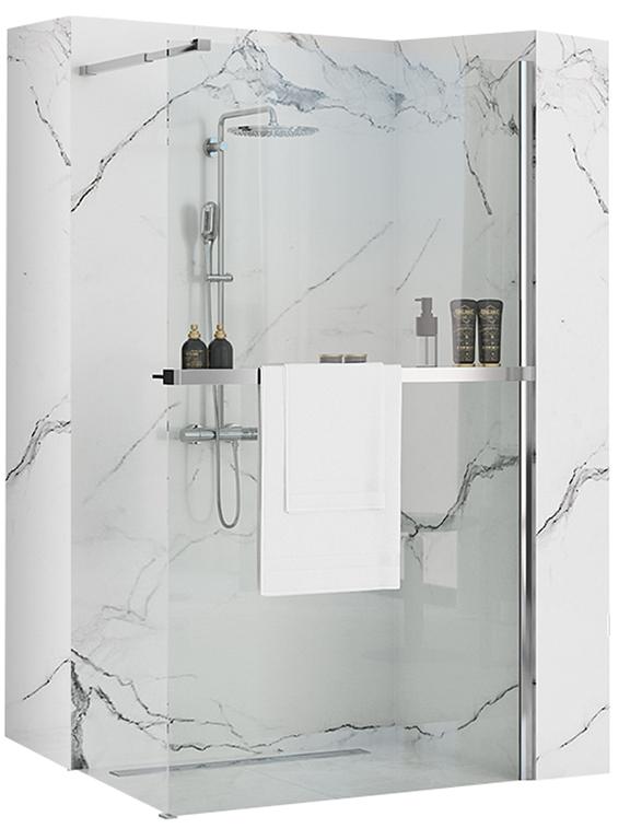 Rea Aero N 90 Parede de chuveiro transparente com prateleira e cabide Evo