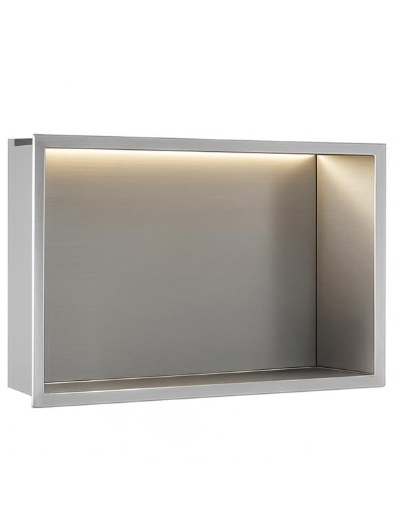 VSTAVANÁ KÚPEĽŇOVÁ POLICA LED 30x45 steel brush
