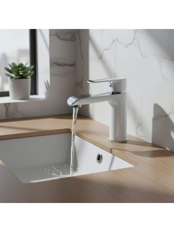 Bathroom faucet REA Bloom White Chrom Low
