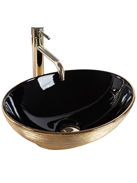 Νιπτήρας πάγκου Rea Sofia Black Gold Brush 41 x 33.5 x 14.5 cm