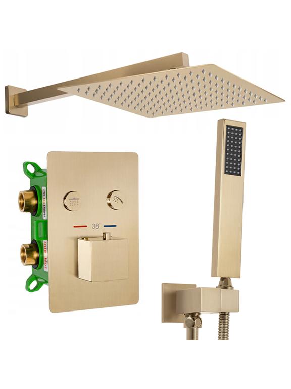 Slēptās dušas komplekts FENIX DAVIS Gold Brushed ar termostatu + BOX