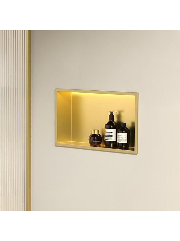 VSTAVANÁ KÚPEĽŇOVÁ POLICA LED 30x45 brush gold