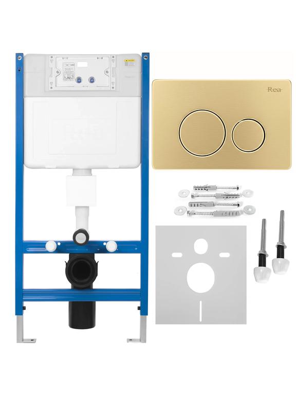 Cadru WC încastrat Rea cu buton I Brush Gold