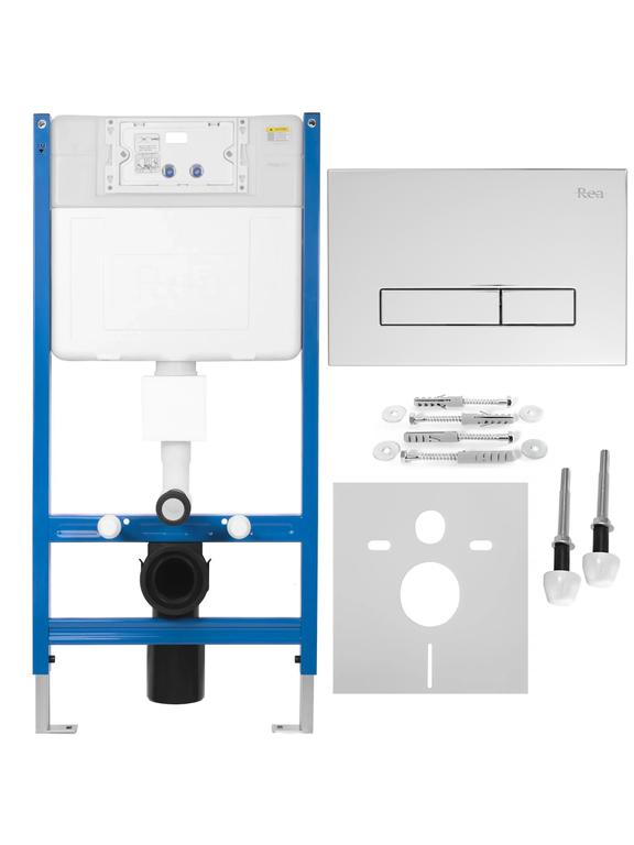 Cadru WC încastrat Rea cu buton HD Chrome
