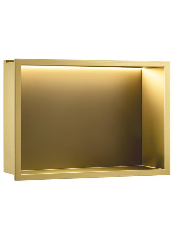 VSTAVANÁ KÚPEĽŇOVÁ POLICA LED 30x45 brush gold