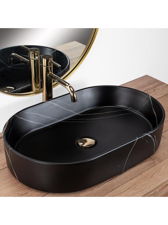 Lavoar ceramic pentru blat Rea Nadia Stone Black Matt