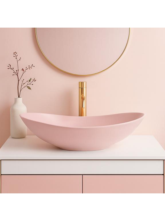 Πάγκος νιπτήρας Rea Royal Powder Pink Matt: 61.5 x 35.5 x 15.5 cm