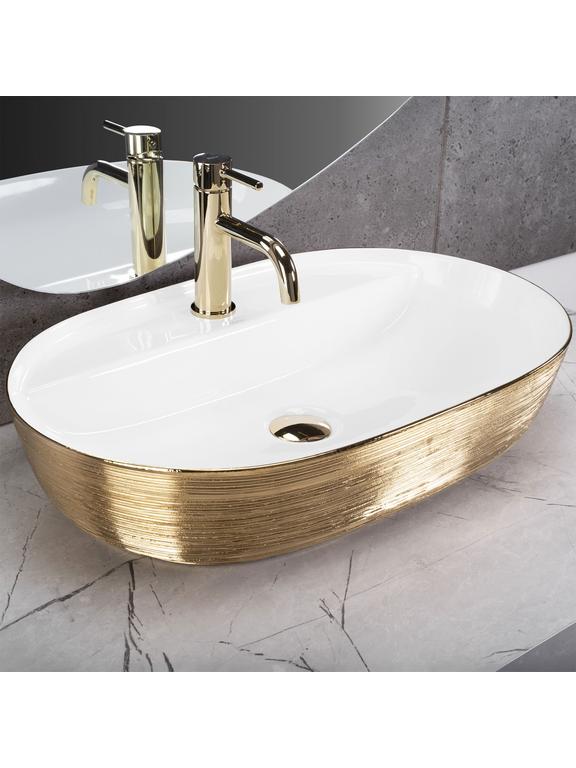 Πάγκος νιπτήρας Rea Aura White Gold Brush 61 x 41 x 14 cm