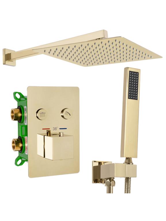 Slēptās dušas komplekts FENIX DAVIS Gold ar termostatu + BOX