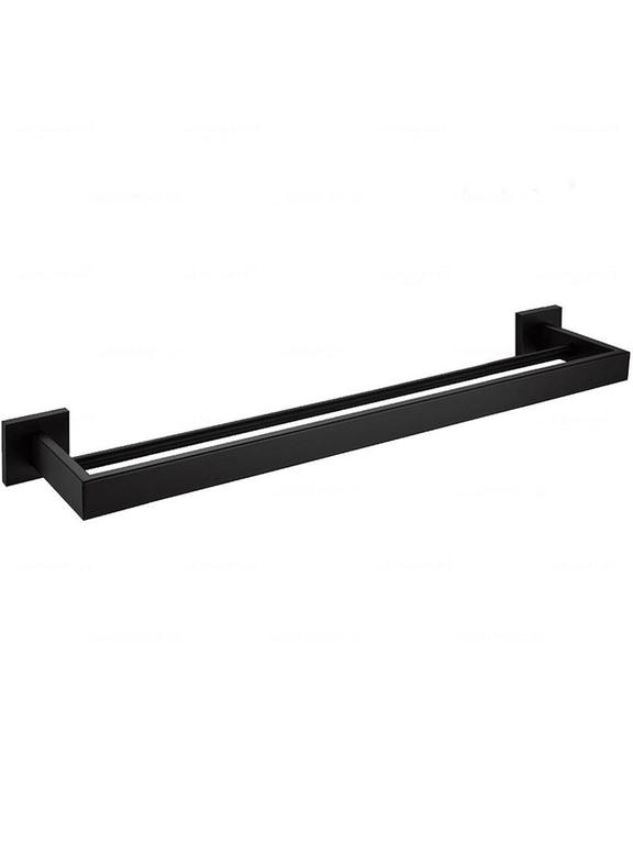 Toalheiro de banheiro com dois braços, preto fosco, ERLO 02