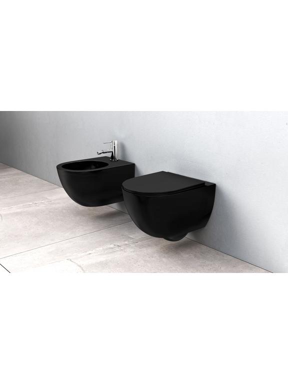 Felfüggesztett WC-csésze Rea Carlo Mini Rimless Flat Black Mat