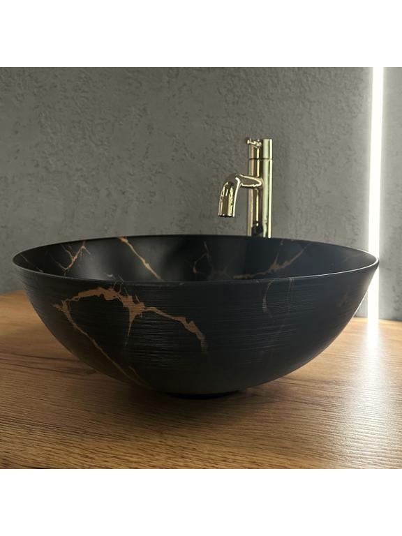 Γυαλιστερός πάγκος νιπτήρας REA Stella Black Marble Brush D 35.5 cm, Y13.5 cm