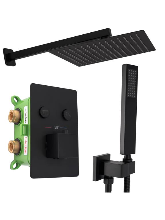 Slēptās dušas komplekts FENIX DAVIS Black ar termostatu +BOX