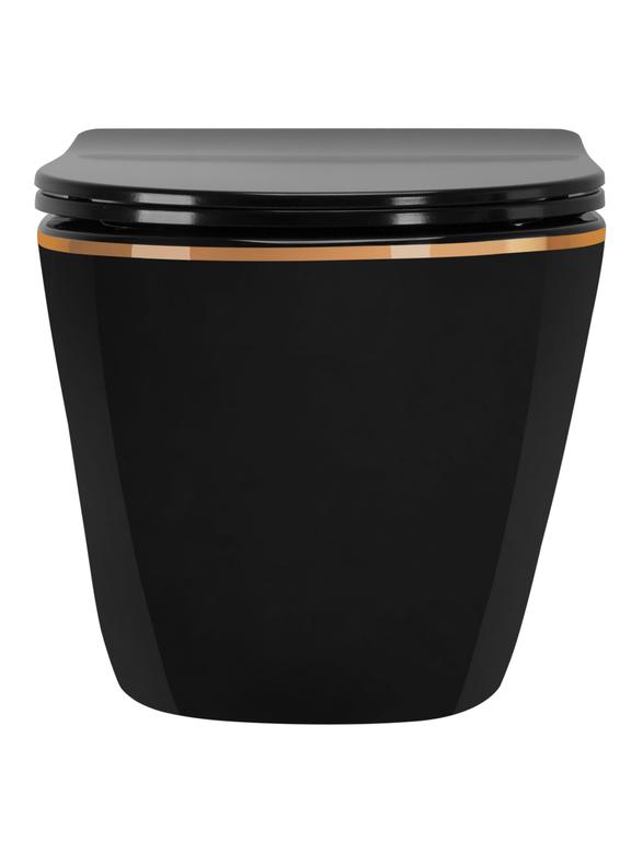 Felfüggesztett WC-csésze Rea CARLO Mini Rimless Duroplast Flat Black Gold Edge