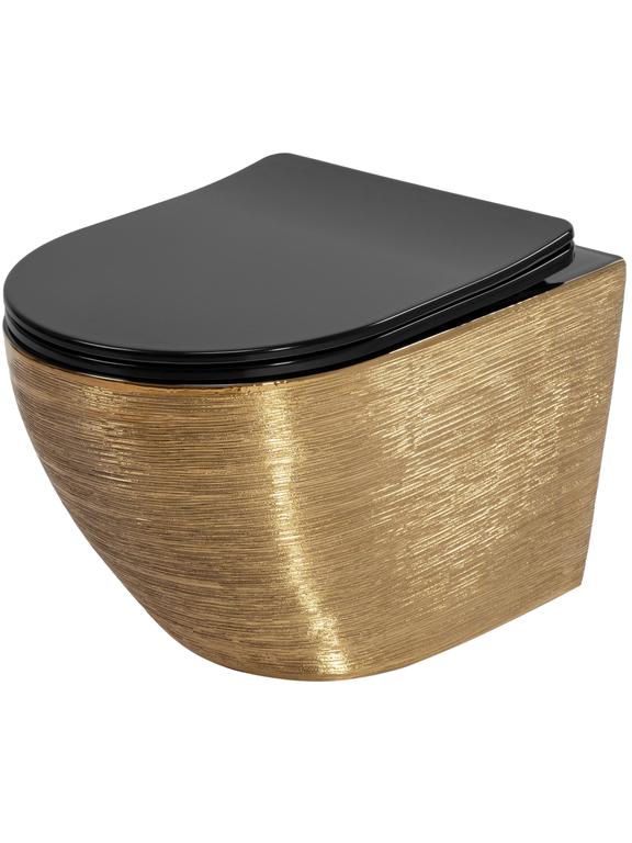 WC-kauss loputusvaba Rea Carlo Mini Tornado Black Brush Gold
