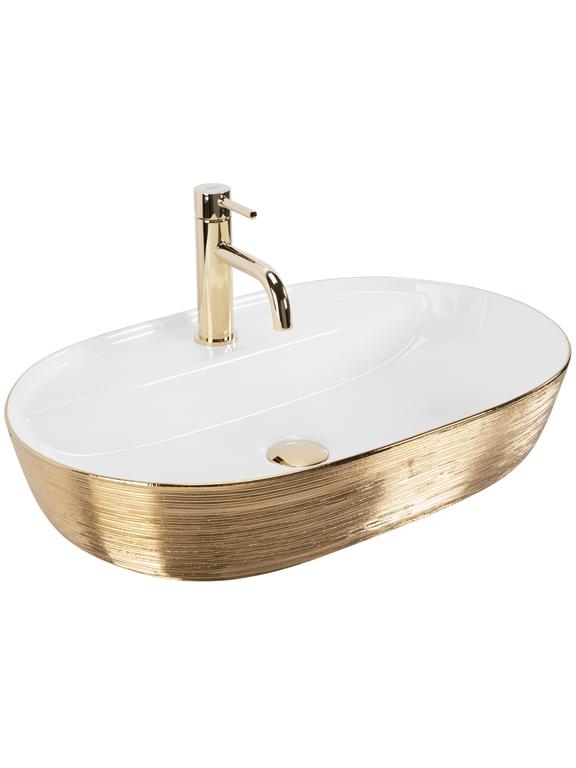 Πάγκος νιπτήρας Rea Aura White Gold Brush 61 x 41 x 14 cm