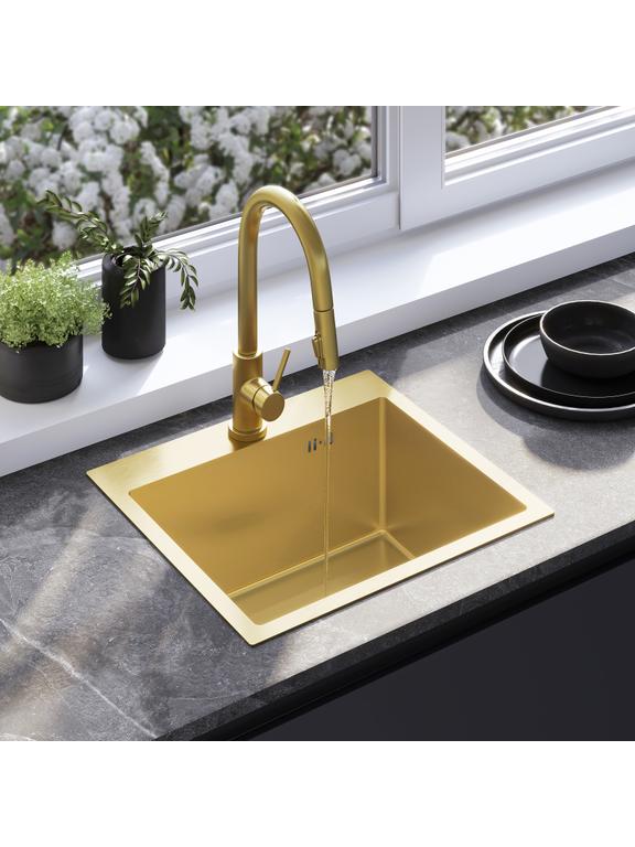 Pia de aço preto Leo 50 BRUSH GOLD