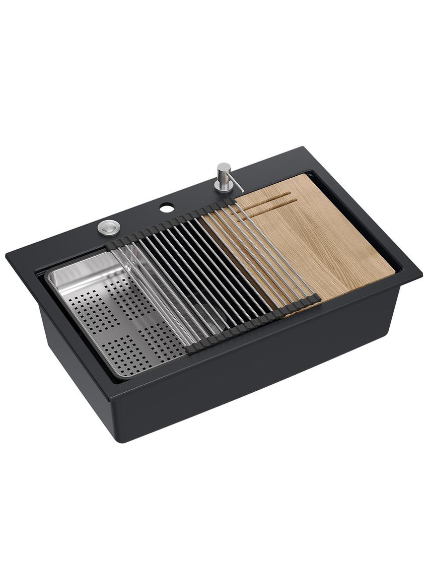 Zlewozmywak granitowy MARC 110 WORKSTATION Czarny