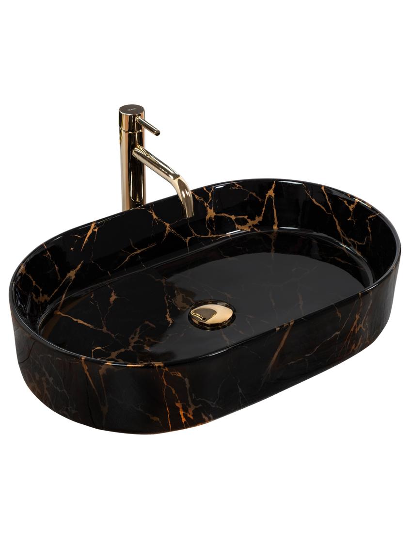Γυαλιστερός πάγκος νιπτήρας REA Nadia Black Marble 61 x 38.5 x 12 cm