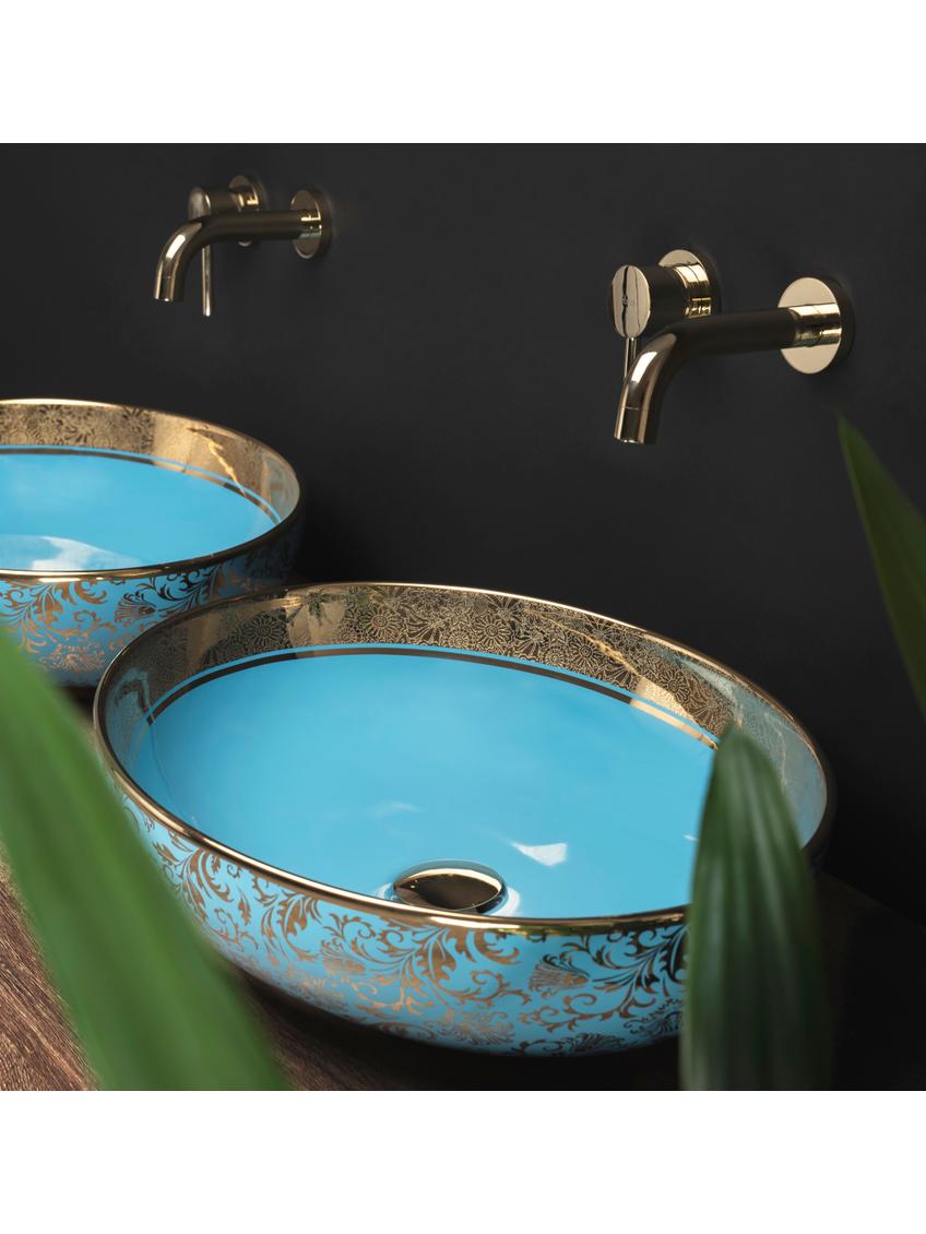 Umywalka Nablatowa Rea Margot Blue/Gold